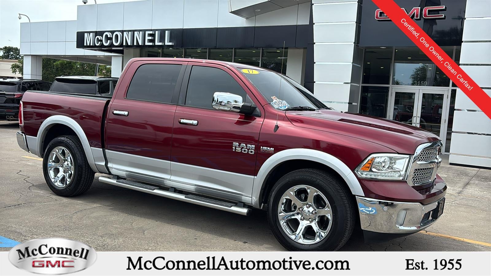 2017 RAM 1500 Laramie Crew Cab 4x2 5'7" Box in Red — front three-quarter view