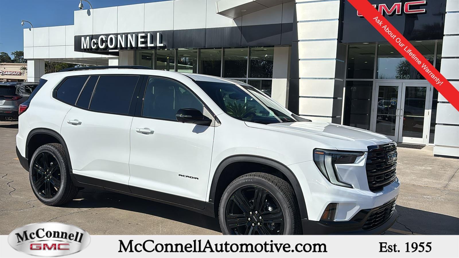 2026 GMC Acadia Elevation in Summit White — front three-quarter view