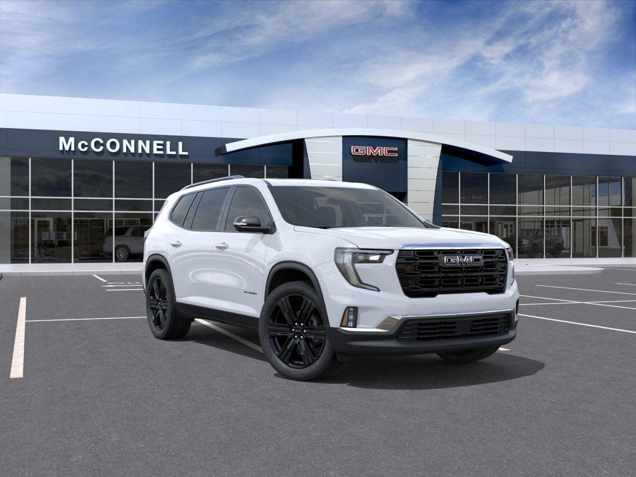 2026 GMC Acadia Elevation in Glacier White Tricoat — front three-quarter view