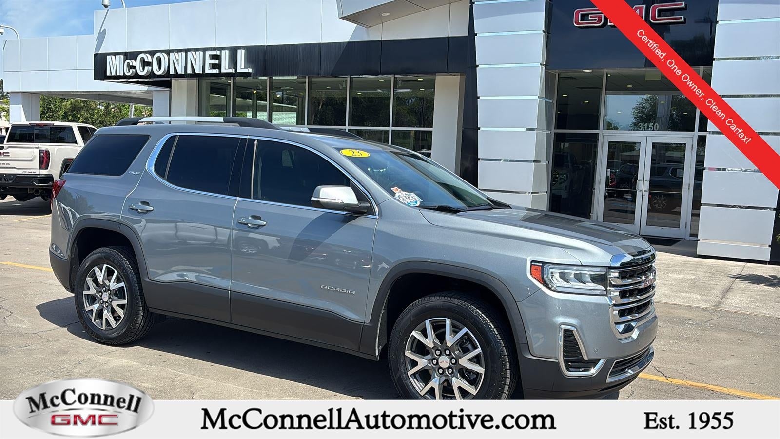 2023 GMC Acadia SLE in Sterling Metallic — front three-quarter view