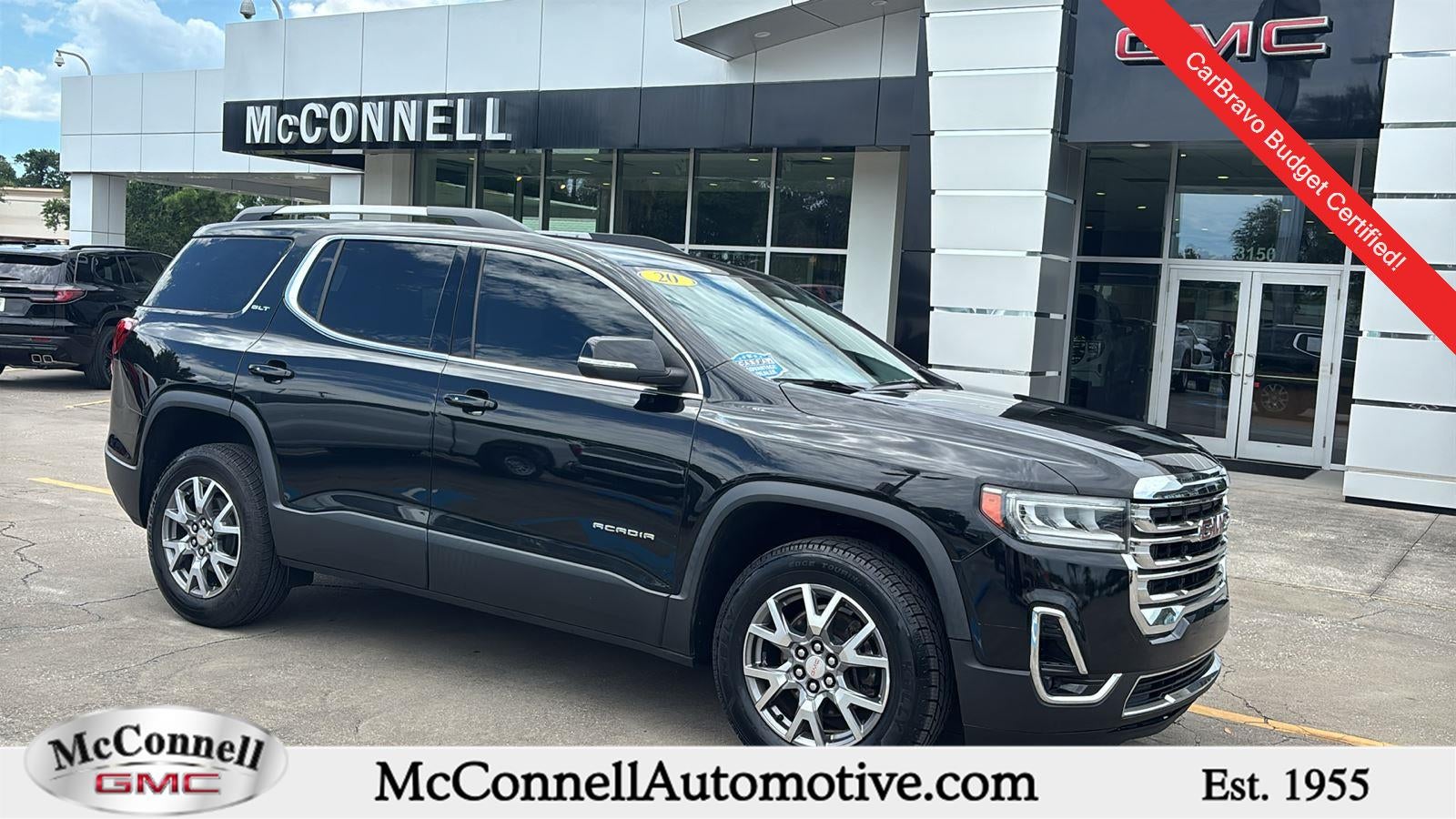 2020 GMC Acadia SLT in Ebony Twilight Metallic — front three-quarter view