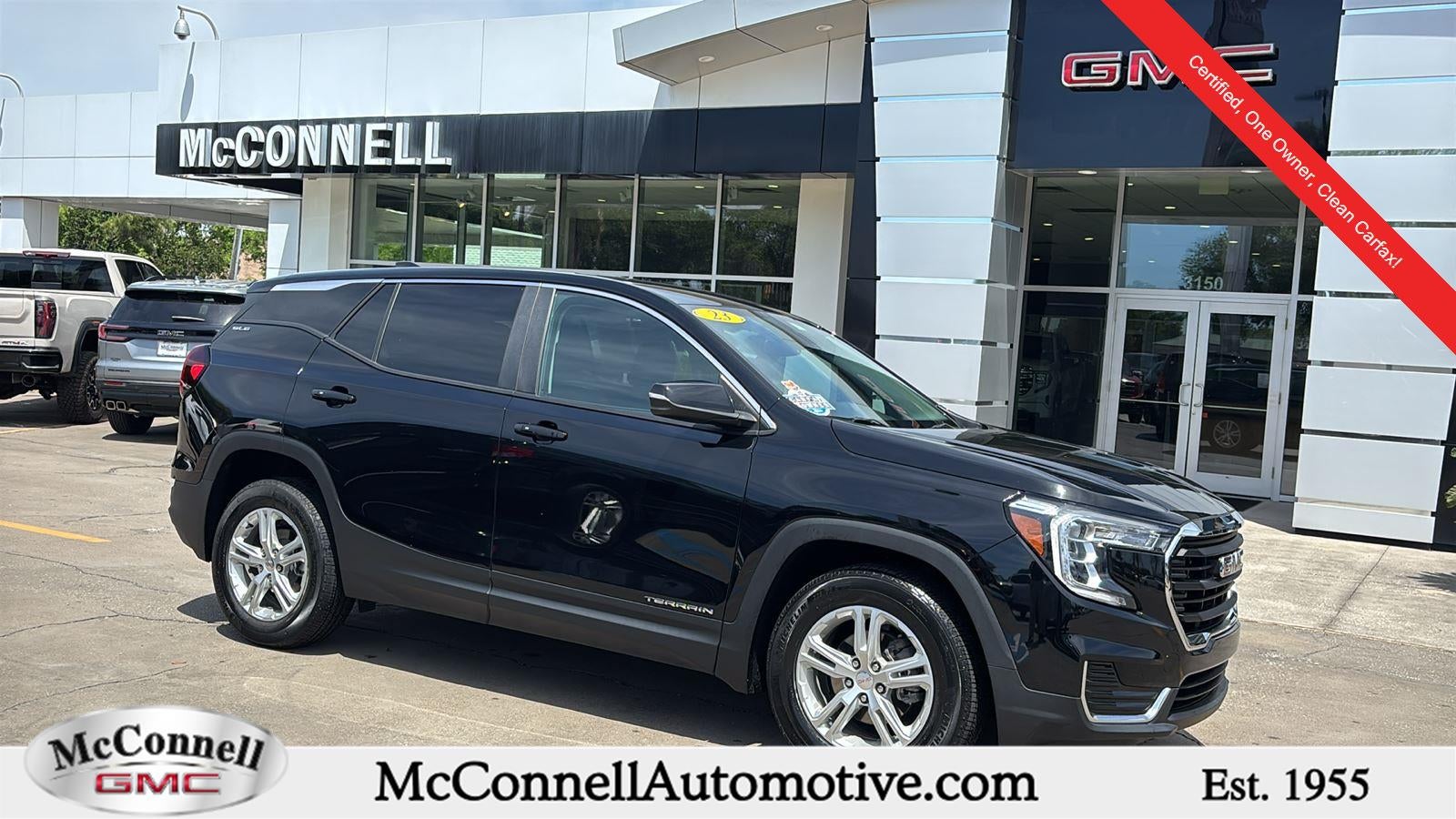 2023 GMC Terrain SLE in Ebony Twilight Metallic — front three-quarter view