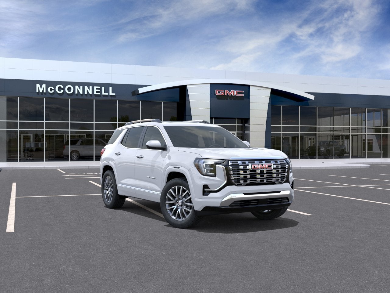 2026 GMC Terrain Denali in Glacier White Tricoat — front three-quarter view