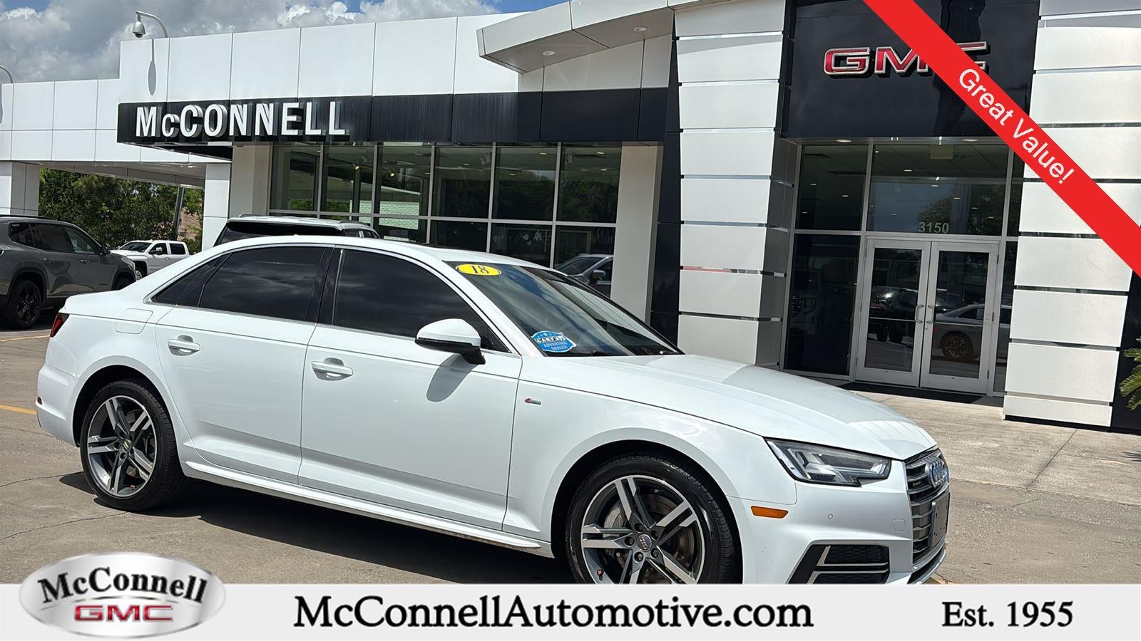2018 Audi A4 2.0T Premium in White — front three-quarter view
